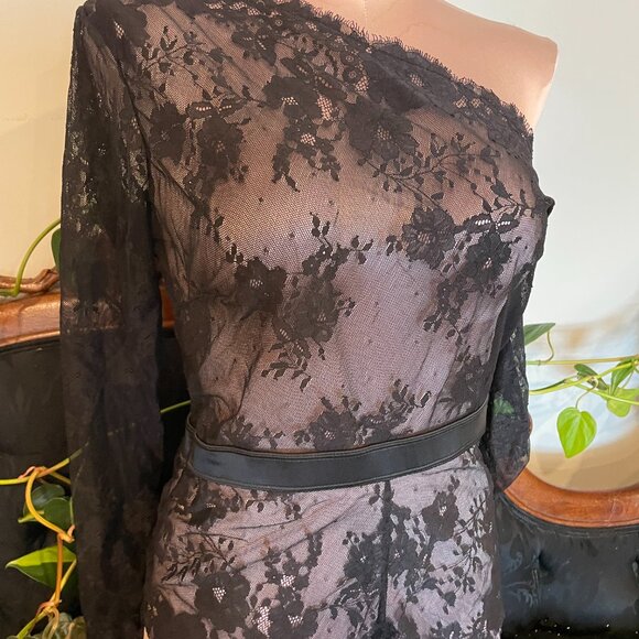 Frederick's of Hollywood Lace Mesh Bodysuit Cutout off Shoulder Size M Black - Picture 2 of 5